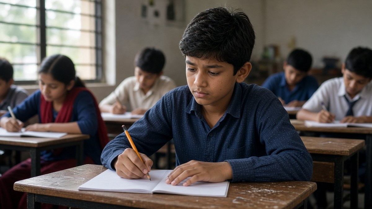 Indian student during a written classroom test