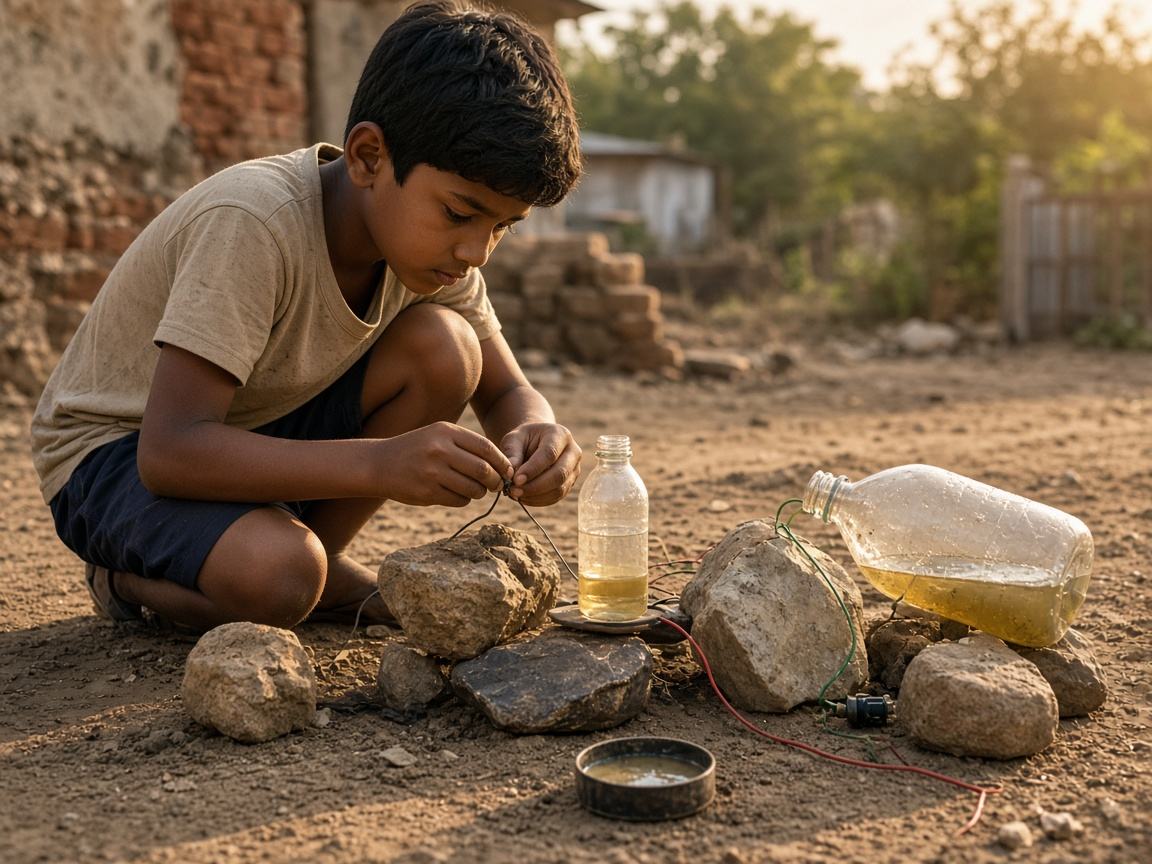 Child exploring outdoors with simple materials