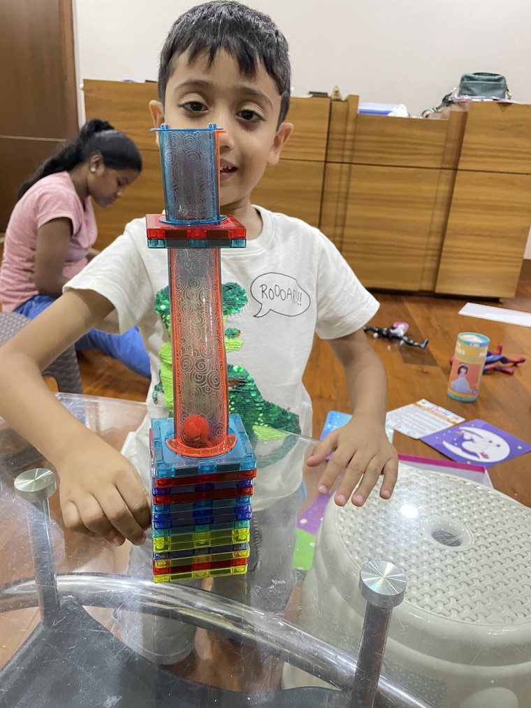 Kunwer Sachdev's son deeply focused on building a tall magnetic-tile tower